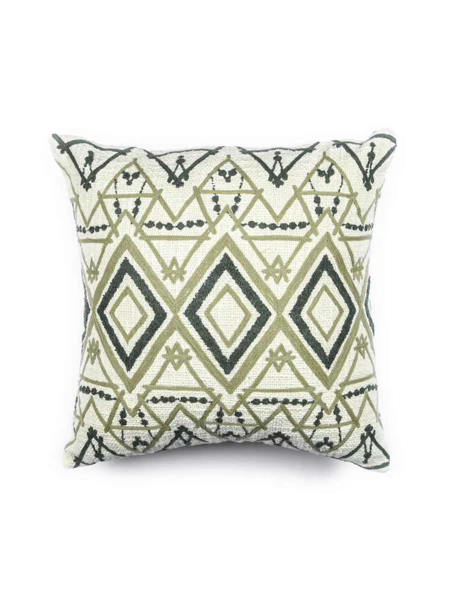 Cushion Cover - Rich Linen look Cotton Slub With Crewel Embroidery