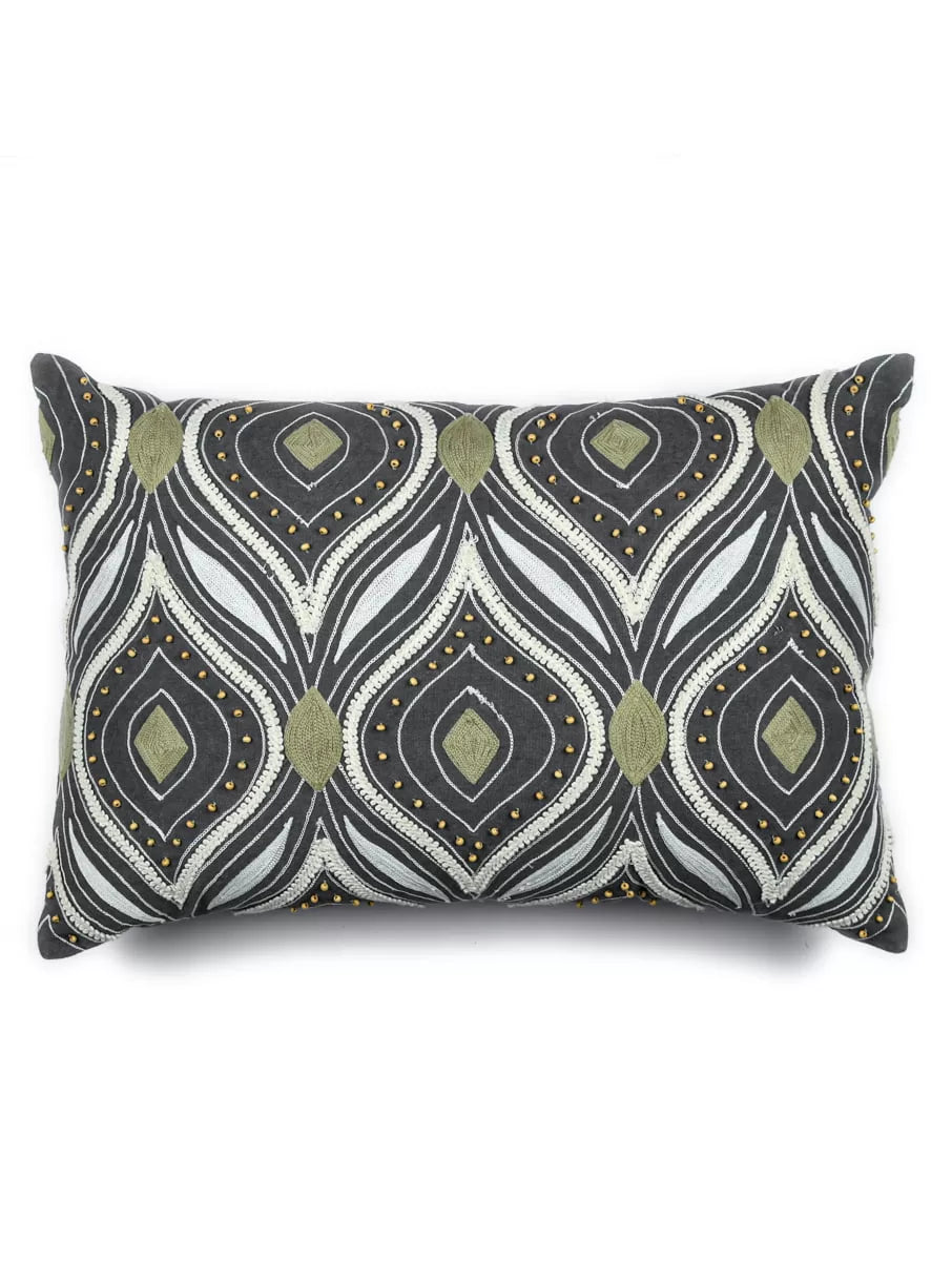 Intricate Embroidered Cushion Cover With Beads with Rich Cotton Duck Lace