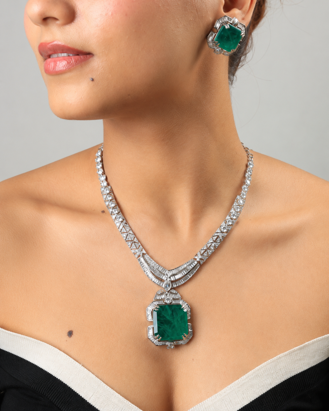 Simin Emerald Green Statement Necklace Set