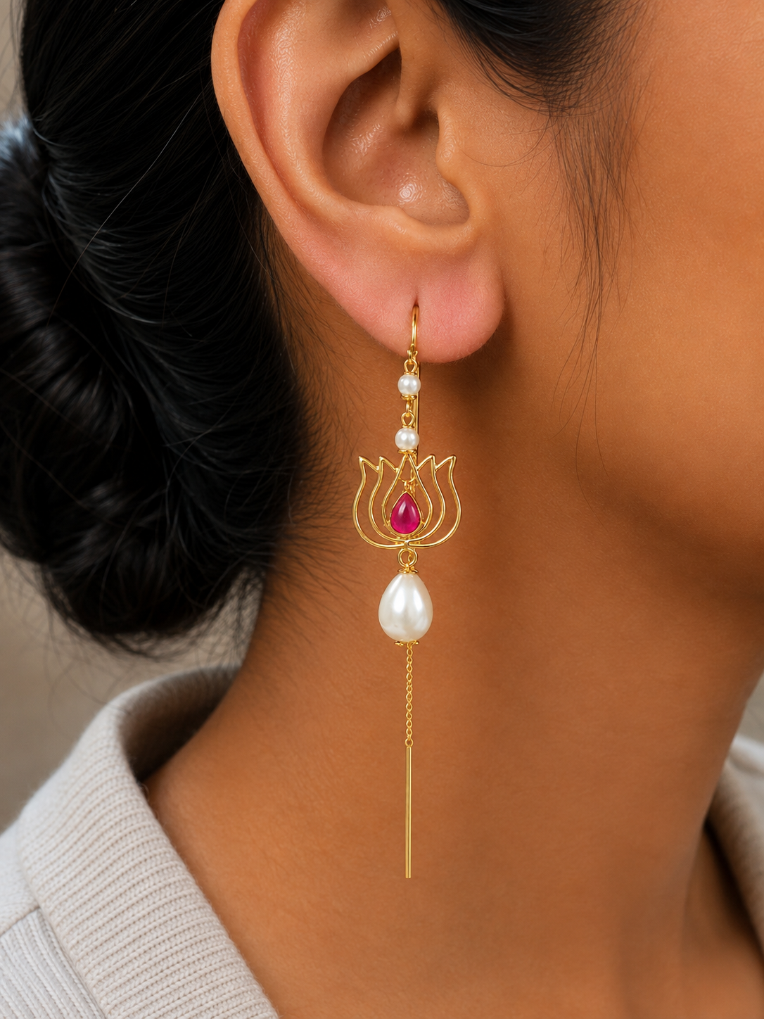 Aarohi Lotus Pearl Earrings