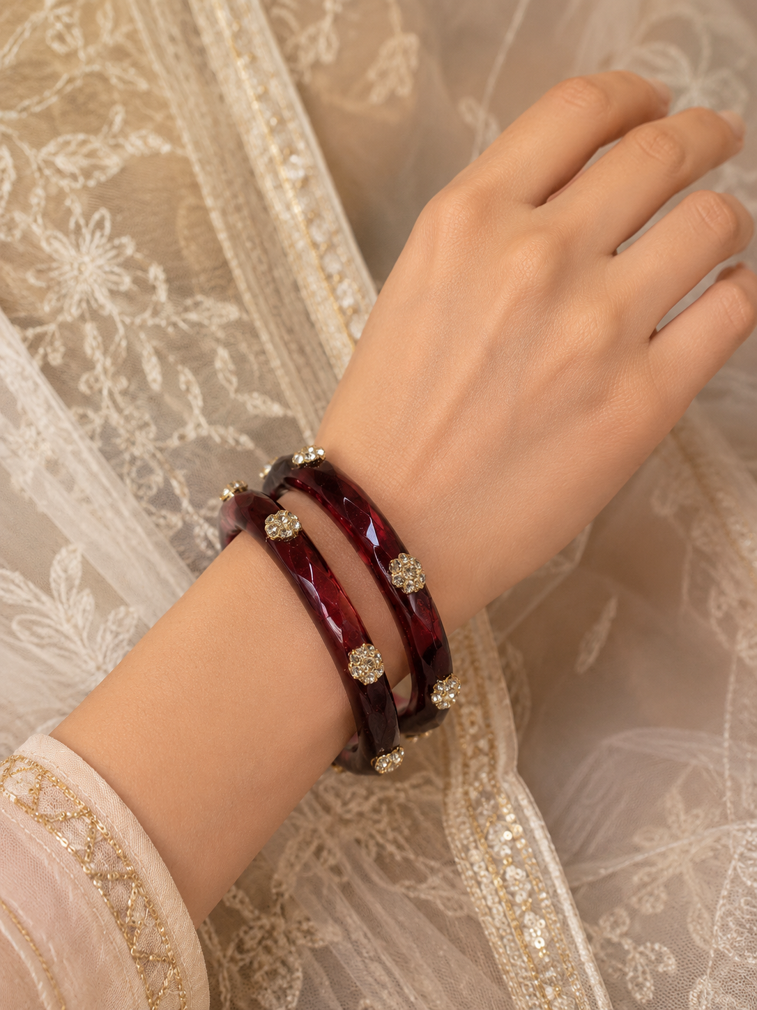 Viyan Wine Radiance Crystal Bangles