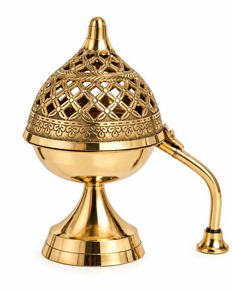 Dome shape brass incense burner with handle