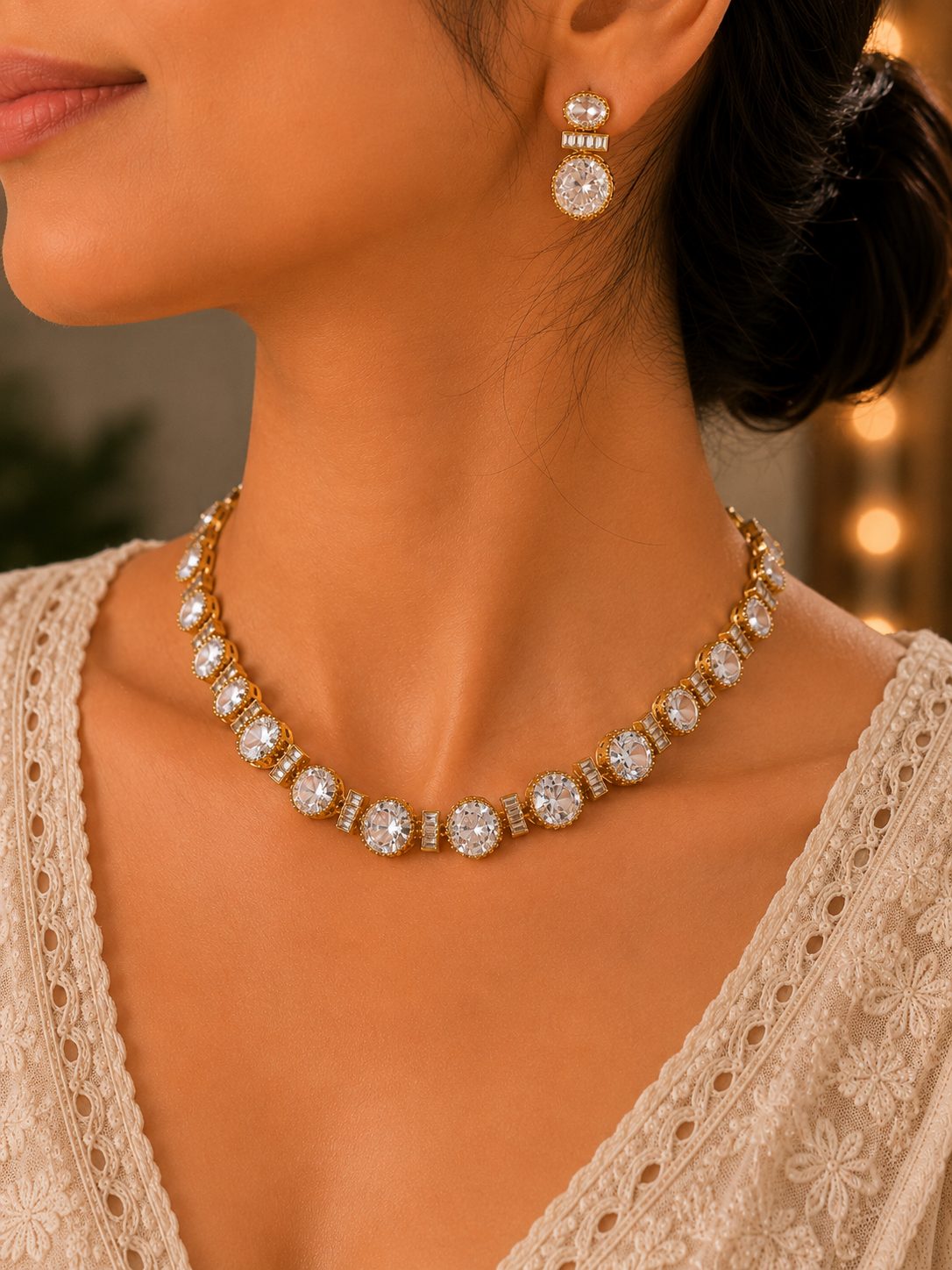 Motia Regal Oval Stone Necklace Set