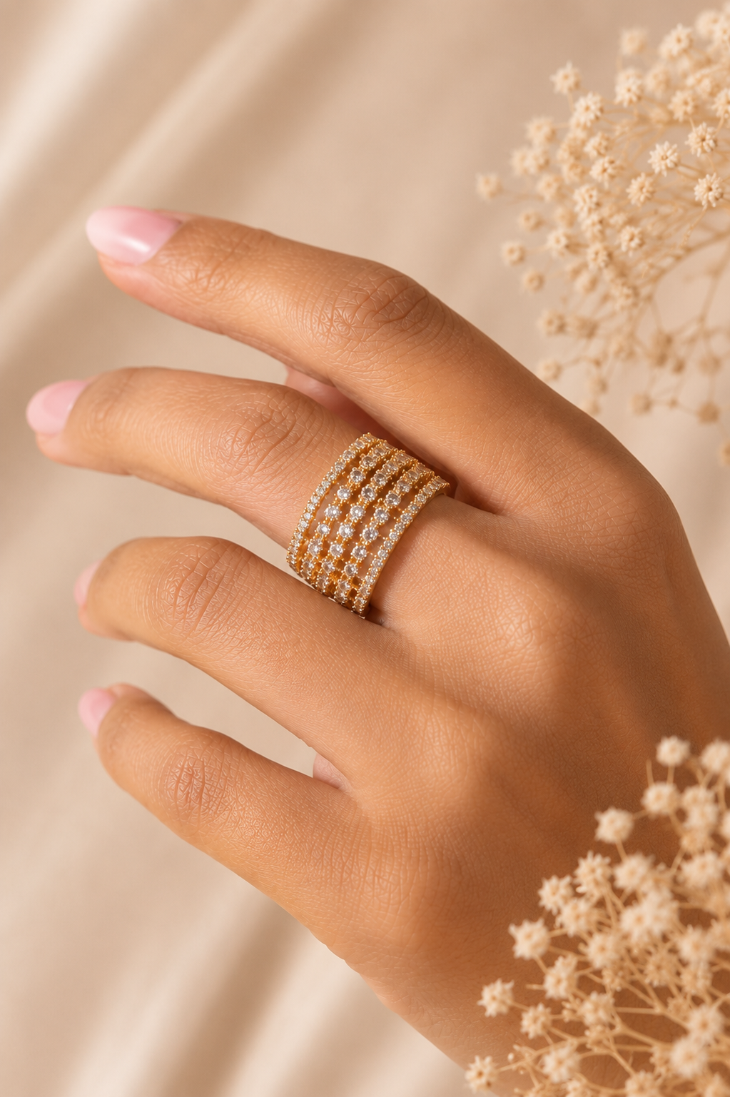 Tiana Crystal Embellished Statement Ring-Clear & Golden