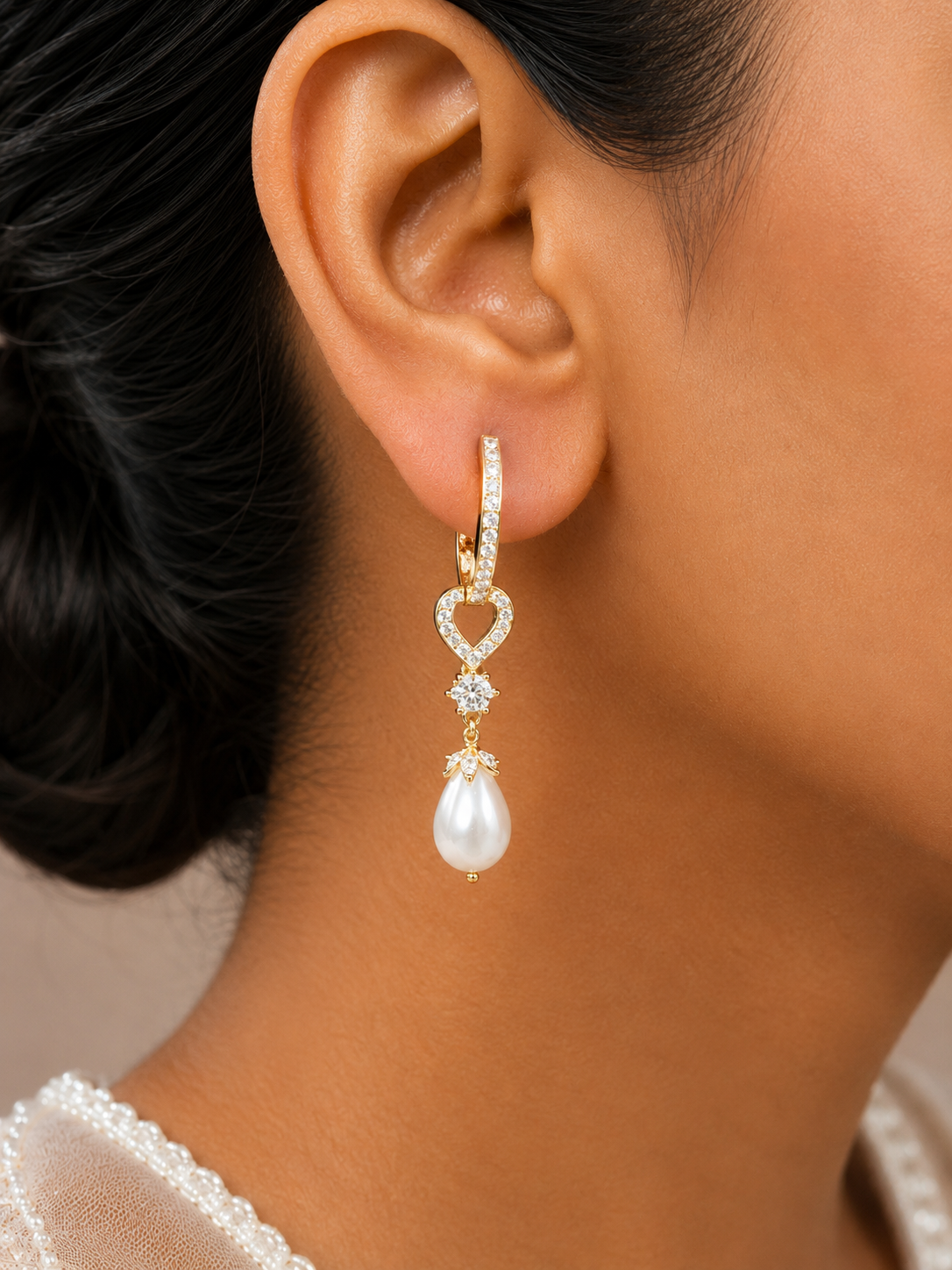Elara Pearl Heart Drop Earrings