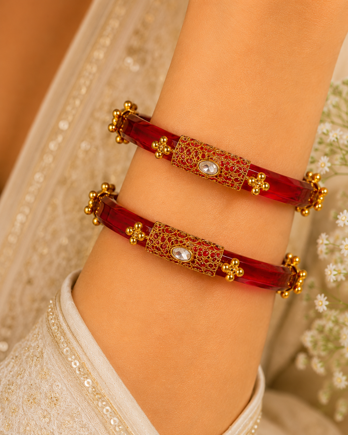 Jhankaar Regal Elegance Kundan Bangles (Set of 2 pcs)