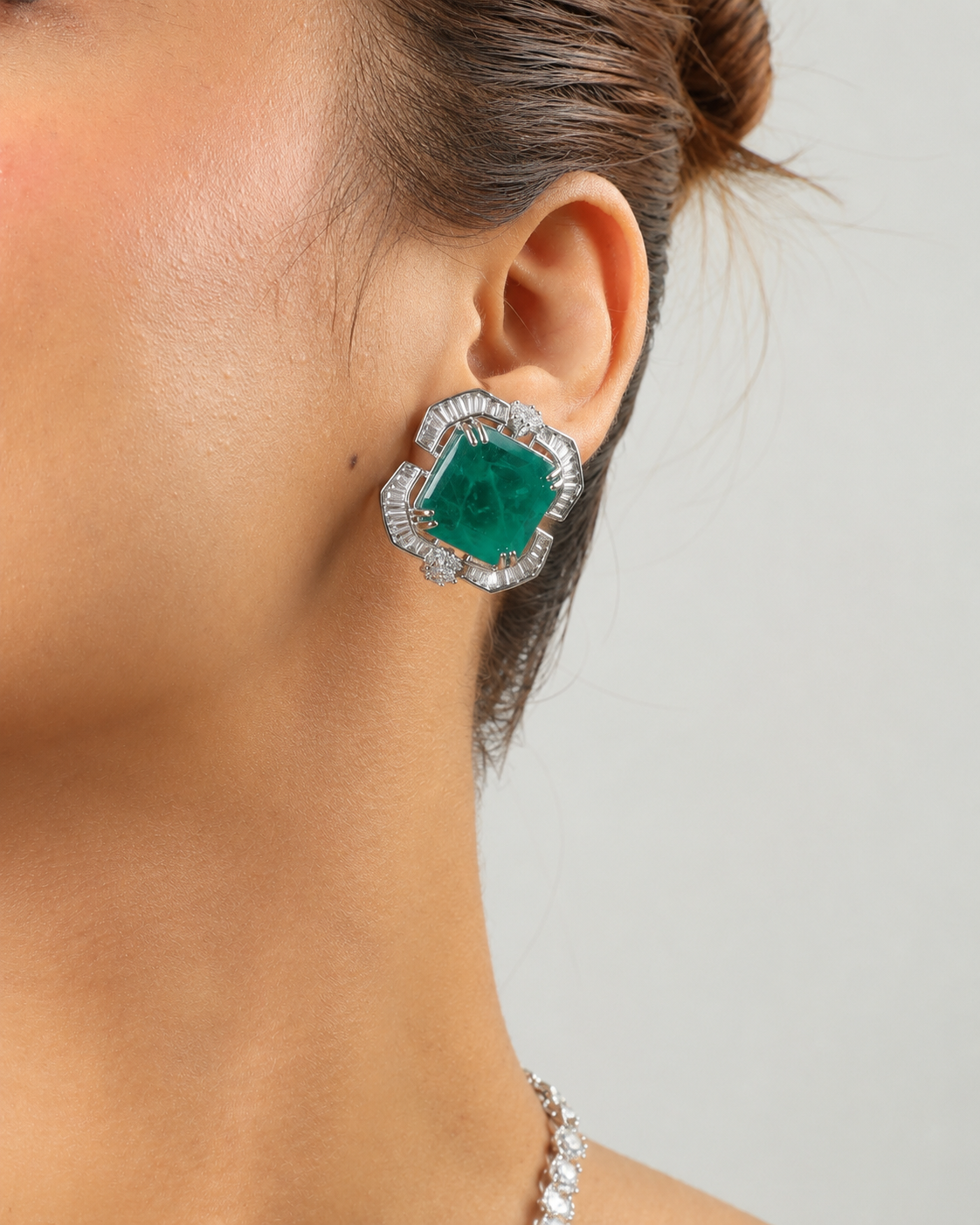 Simin Emerald Green Statement Necklace Set