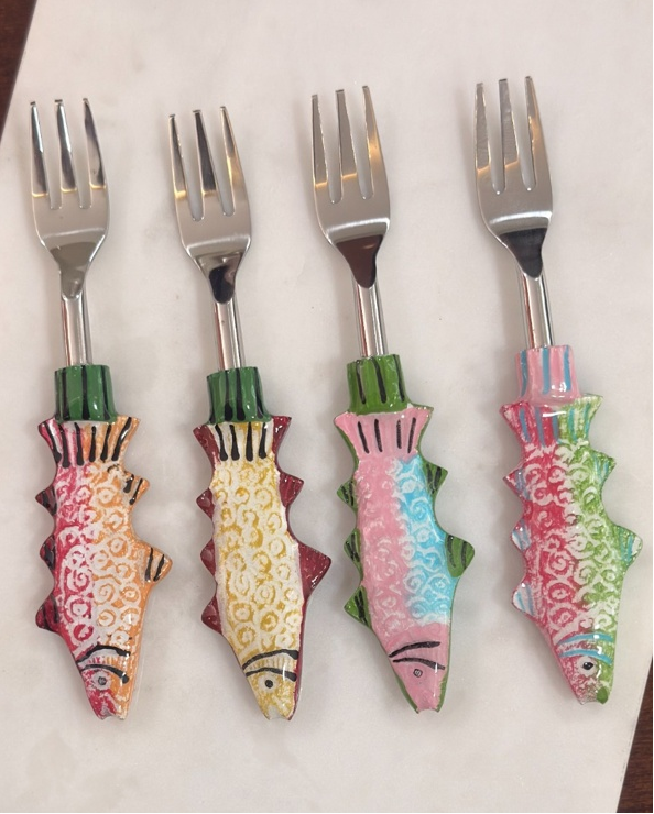 Hand-Painted Fish Appetizer Forks (Set of 4)
