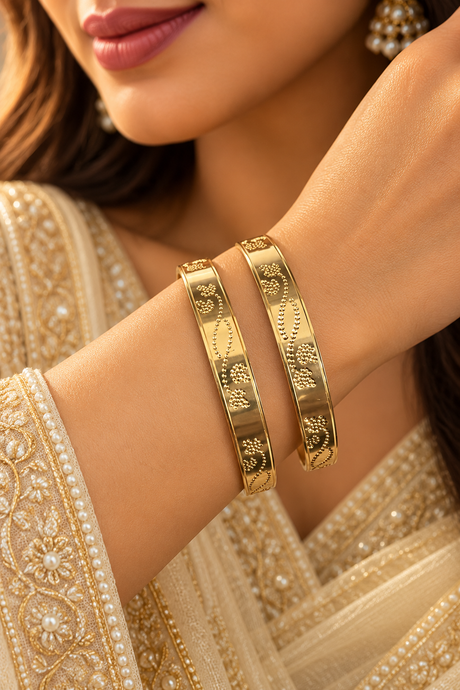 Golden Textured Bangles – Set of 2