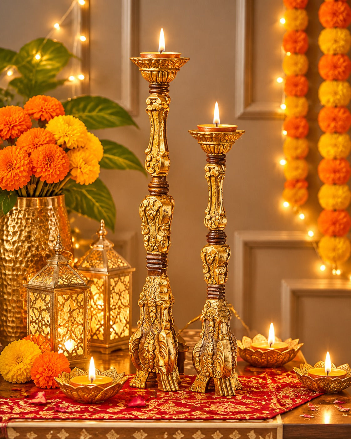Candle Holders - A Symphony of Radiant Gold Foil Designs - Diwali decor