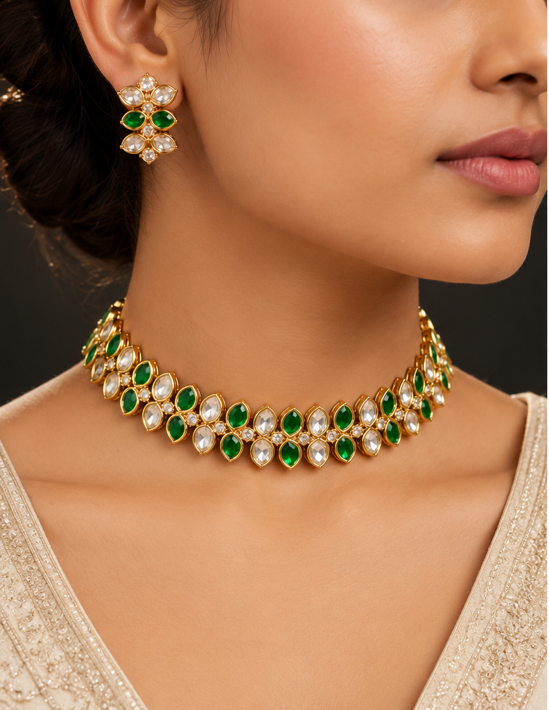 Emerald Élan Kundan Necklace Set