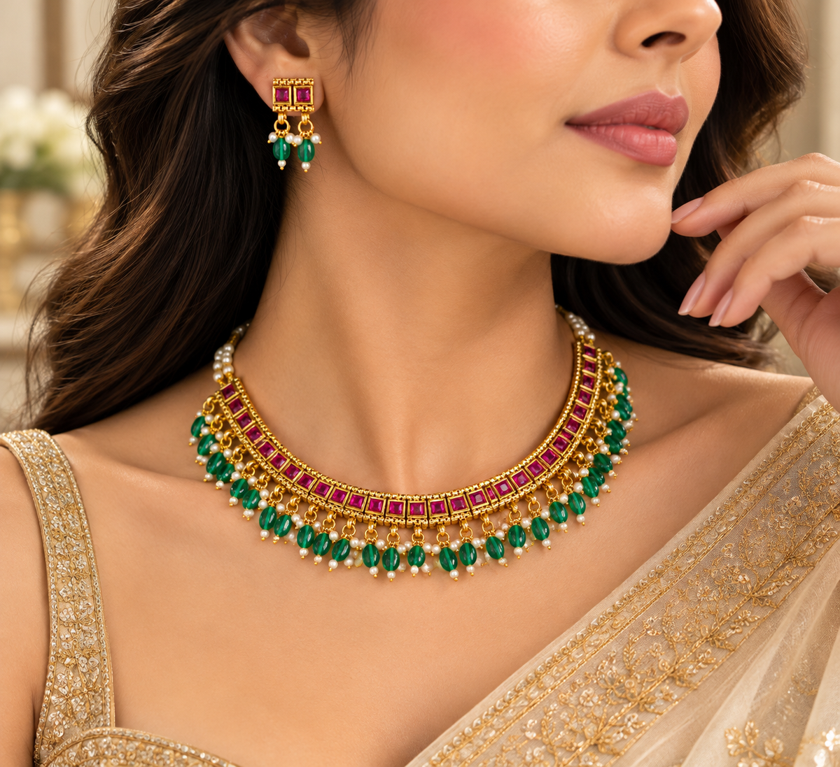 Gulnaar Royale Ruby & Emerald Necklace Set