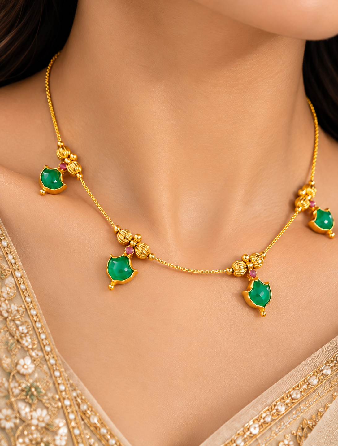 Emerald Tara Gold Necklace