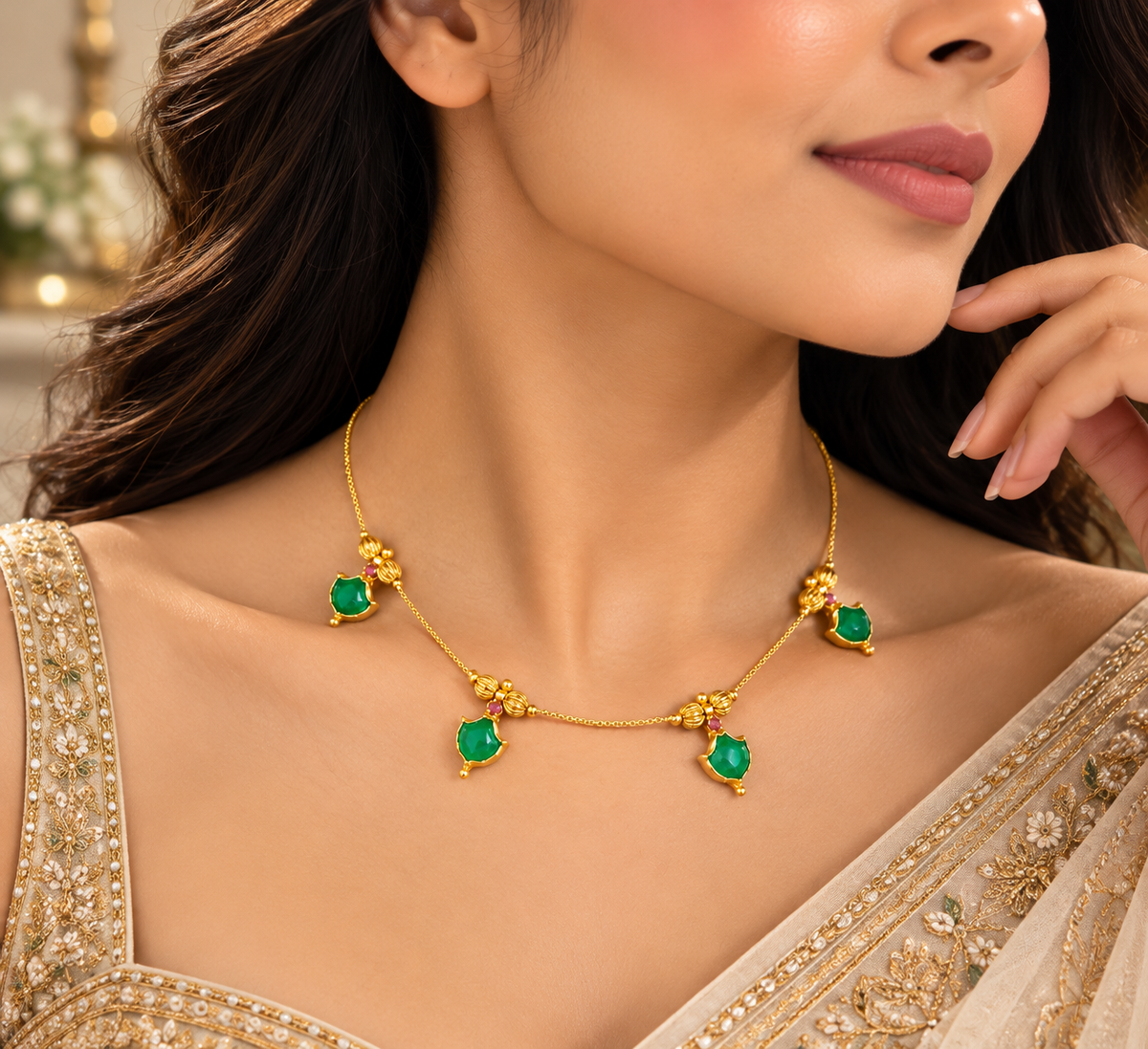 Emerald Tara Gold Necklace