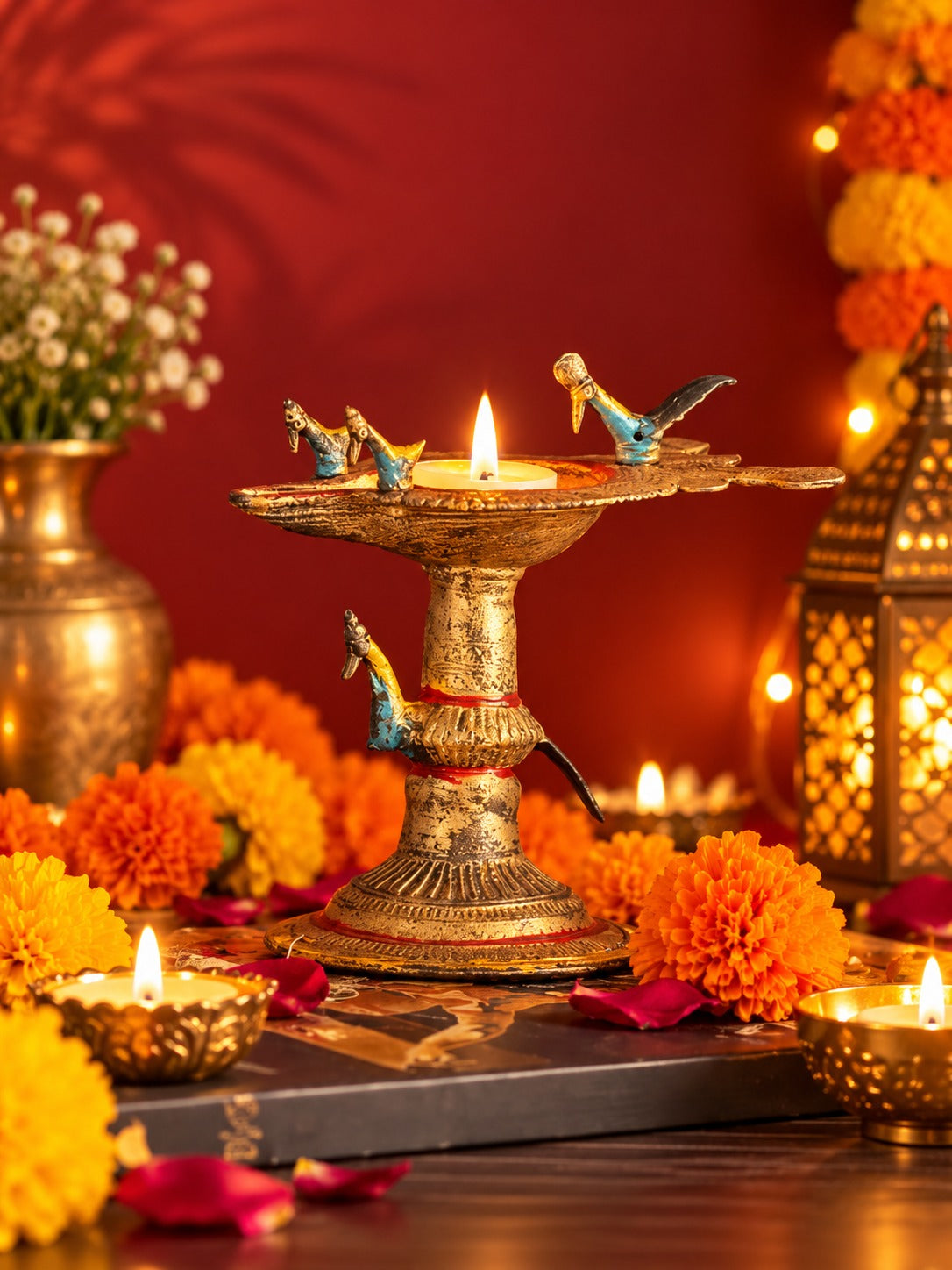 Candle Stand - Antiqued Bird Silhouette - Diwali decor