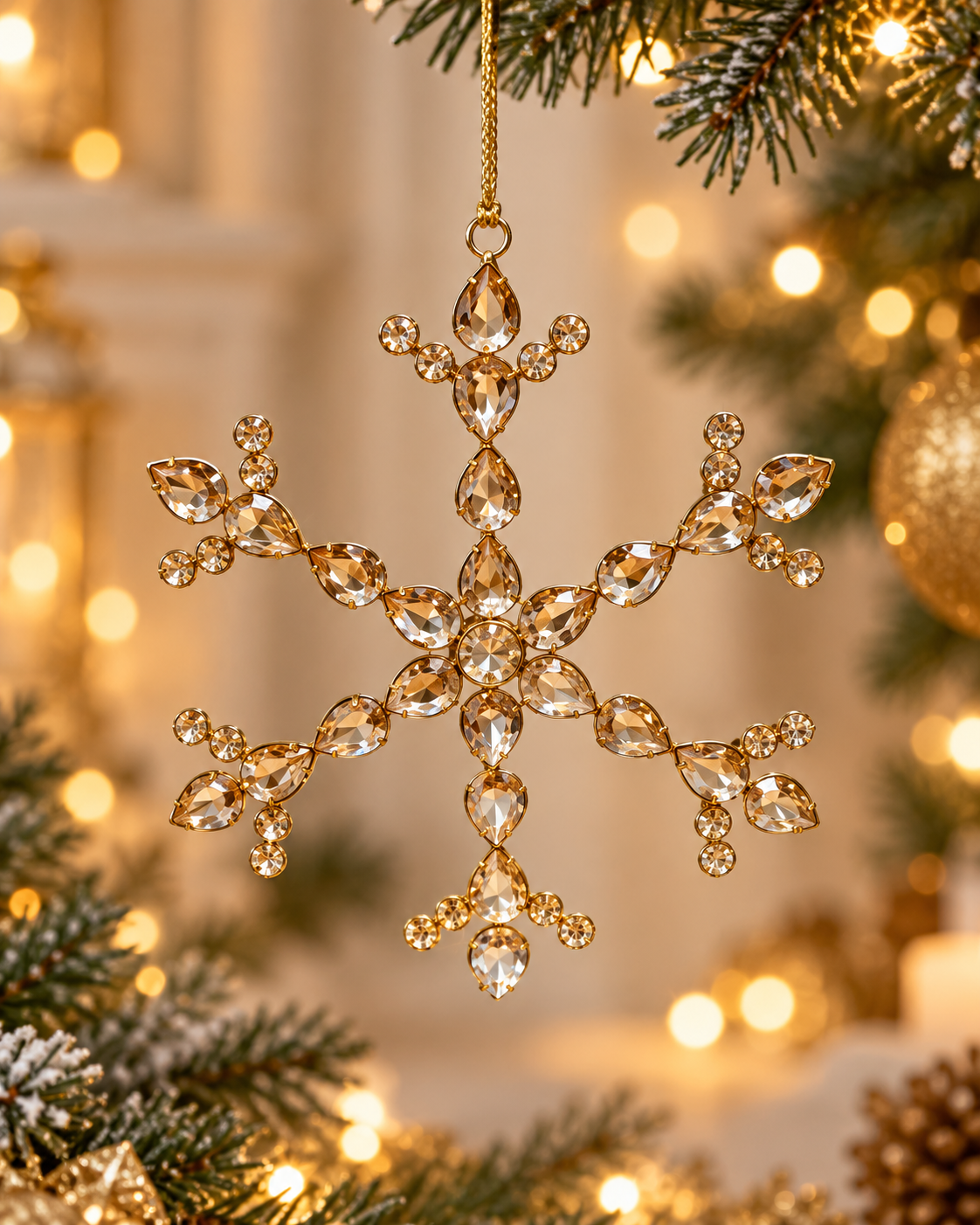Aurelia Gold Crystal Snowflake Christmas Ornament - Christmas decor