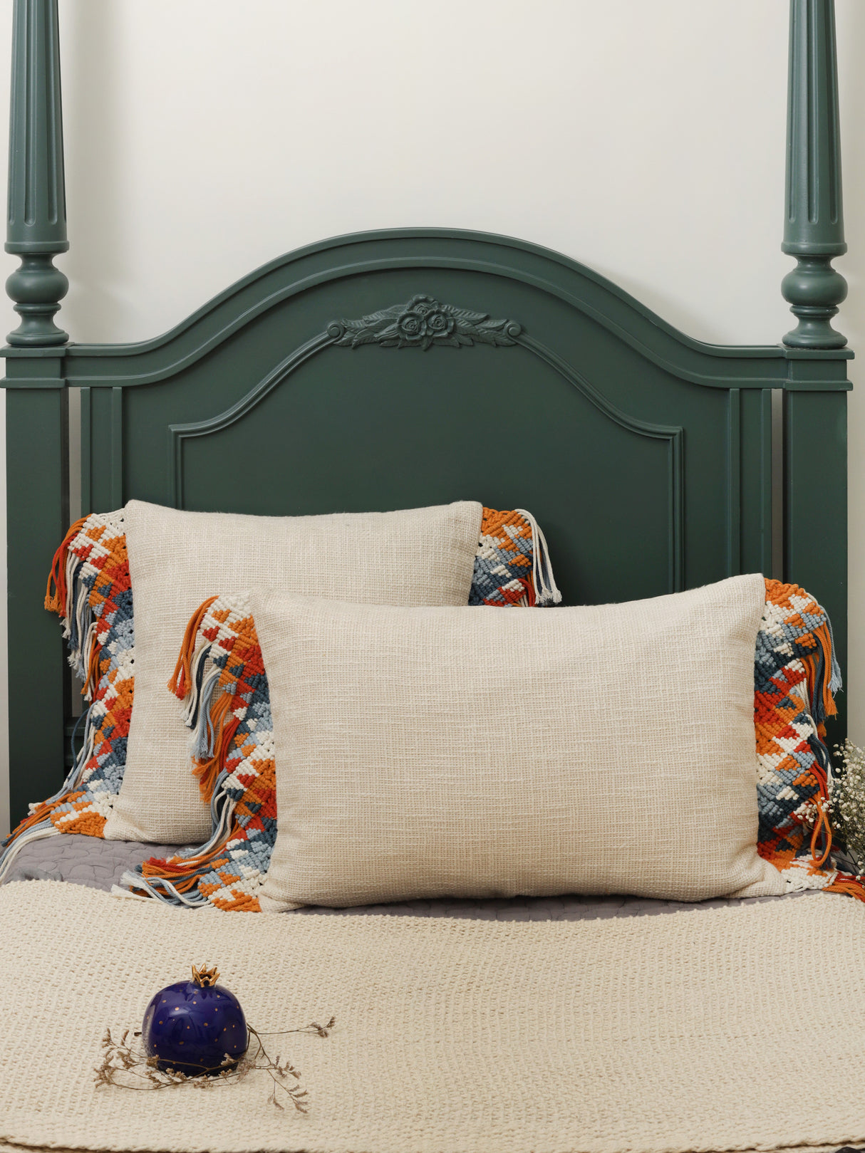 Macrame Tassels Colorful - Rectangle Off White Cushion Cover