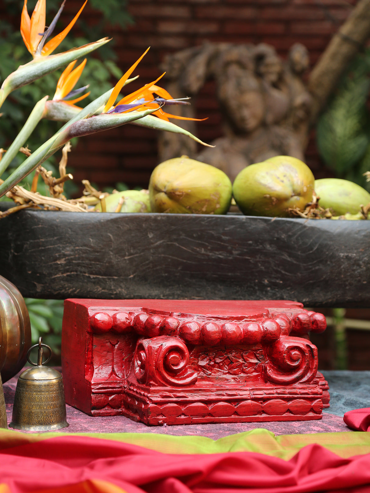 Carved Wooden Block red by ReviveHome