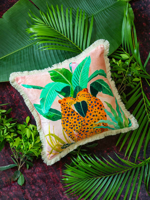 Digital Jungle Printed - Leopard Design Pillow Viscose Velvet With Trim