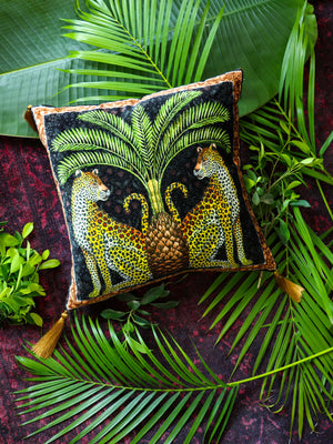 Digital Jungle Printed - Leopard Design Pillow Viscose Velvet With Trim