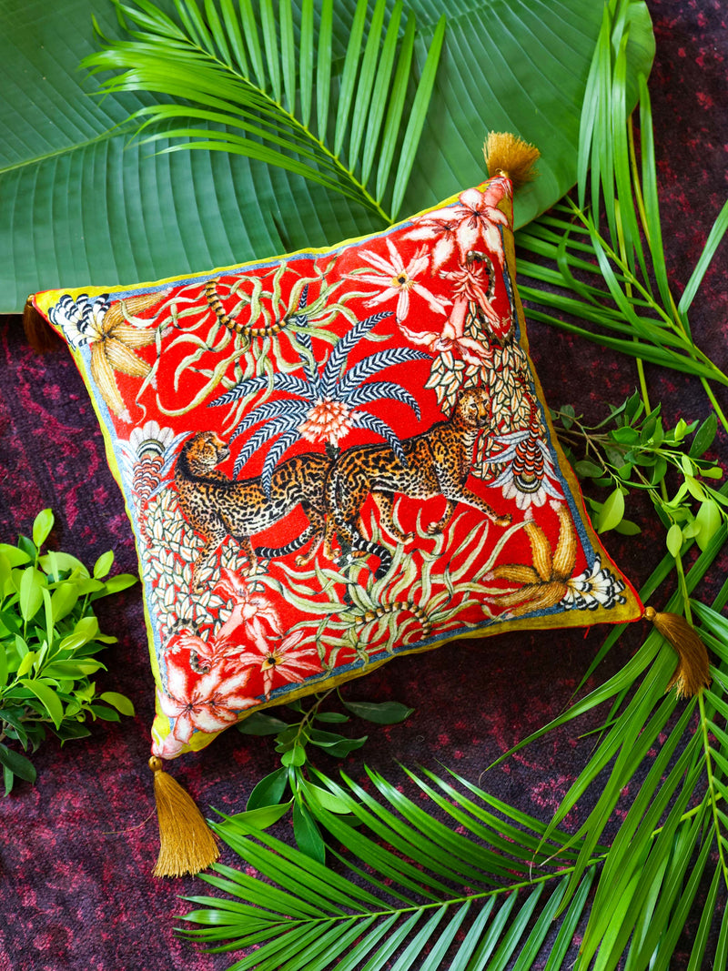 Digital Jungle Printed - Leopard Design Pillow Viscose Velvet With Trim