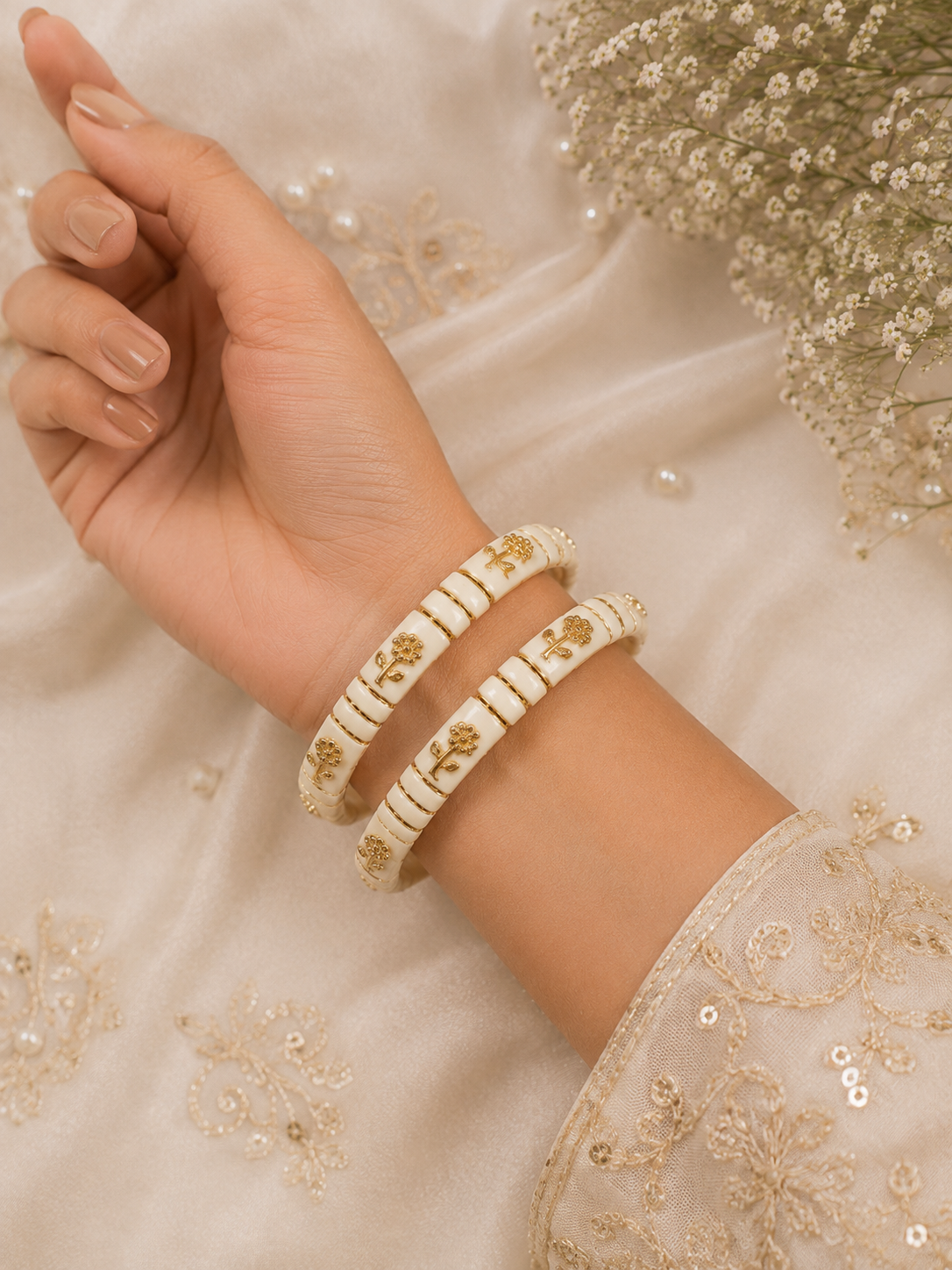 Mehr Off-white Flora Designer Bangles