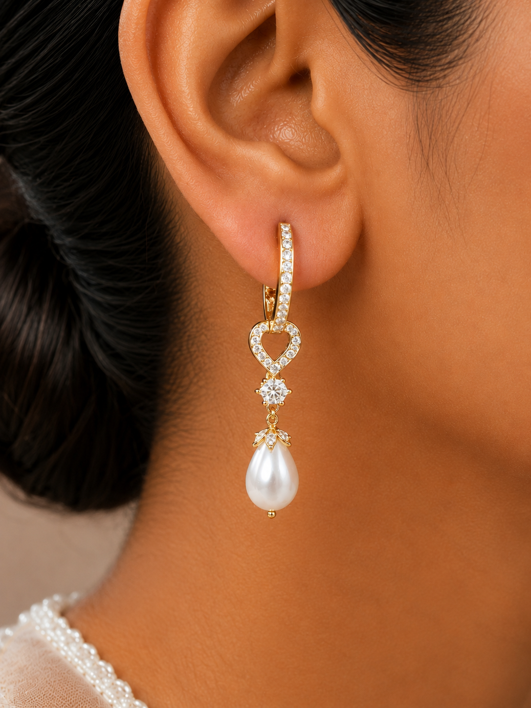 Elara Pearl Heart Drop Earrings