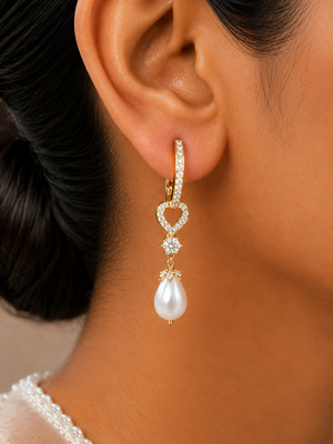 Elara Pearl Heart Drop Earrings
