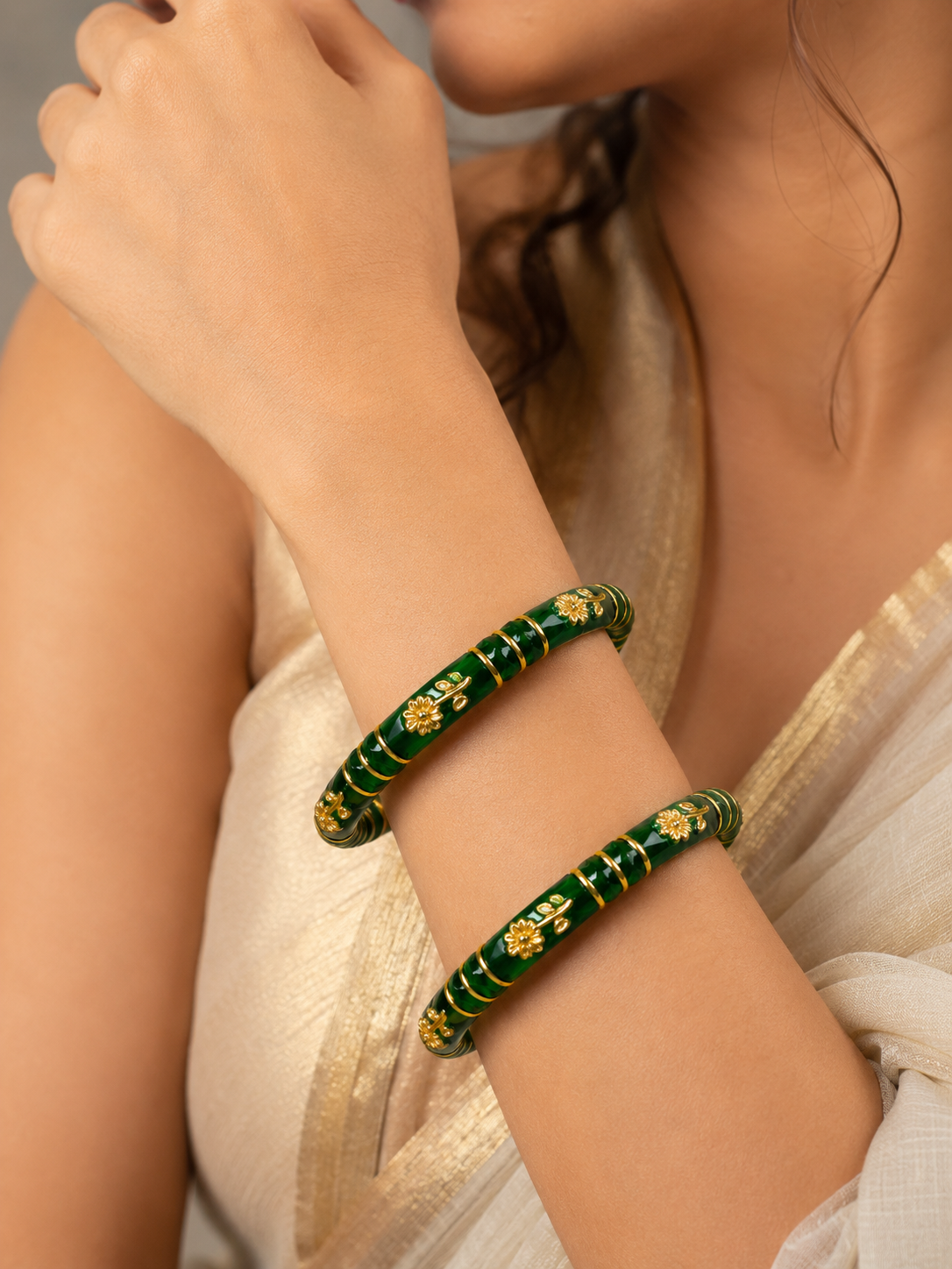 Mehr Emerald Flora Designer Bangles