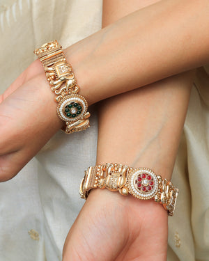 Kaya Elephant Design Matt Gold Bangles