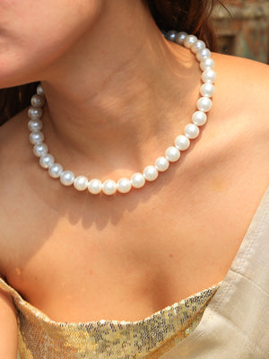 Kesar shell water pearls mala