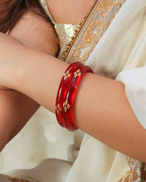 Ranglok Acrylic With Brass leaf Bangles