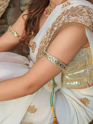 Padmani Flower design Green Pochi and Bajuband set