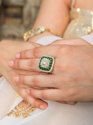 Ahilya Elegant Fusion Green Tone Ring