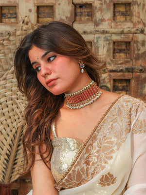 Kanta ruby tone Kundan choker with Pearl details