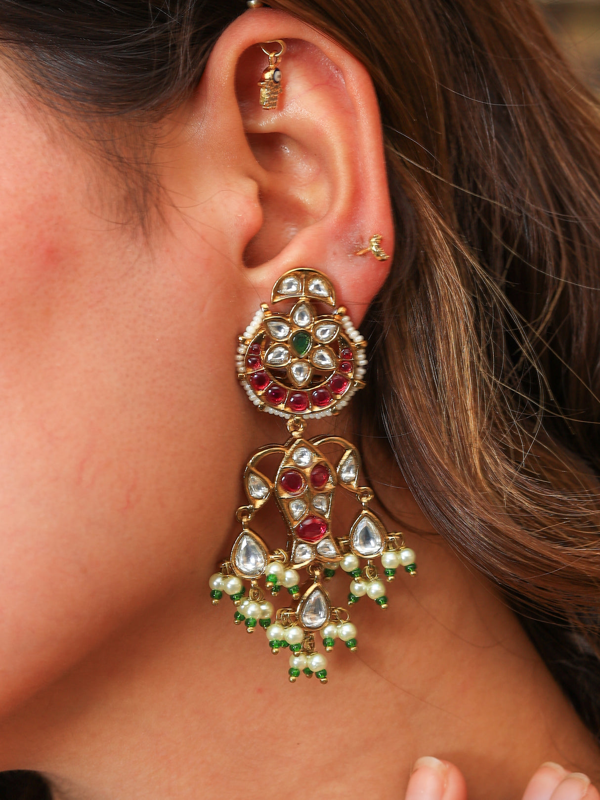 Maharani pachi kundan earring