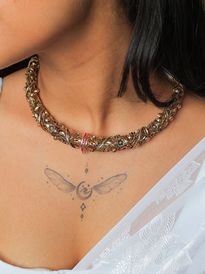 Mumtaaj gold multi cloured hasli set