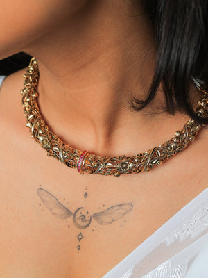 Mumtaaj gold multi cloured hasli set