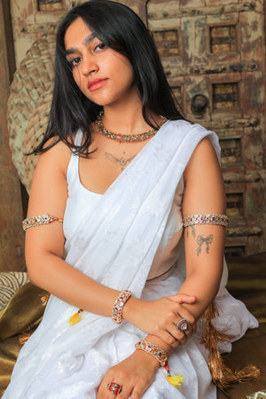 Padmani Flower design Red Pochi and Bajuband set