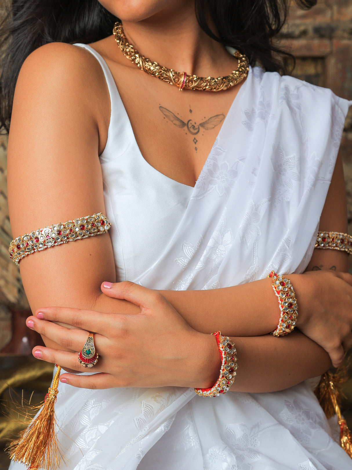 Padmani Flower design Red Pochi and Bajuband set