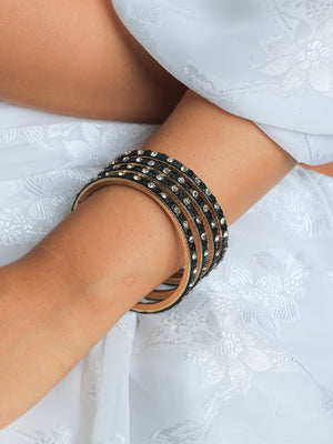 Bindu Black with Clear Studs Bangles