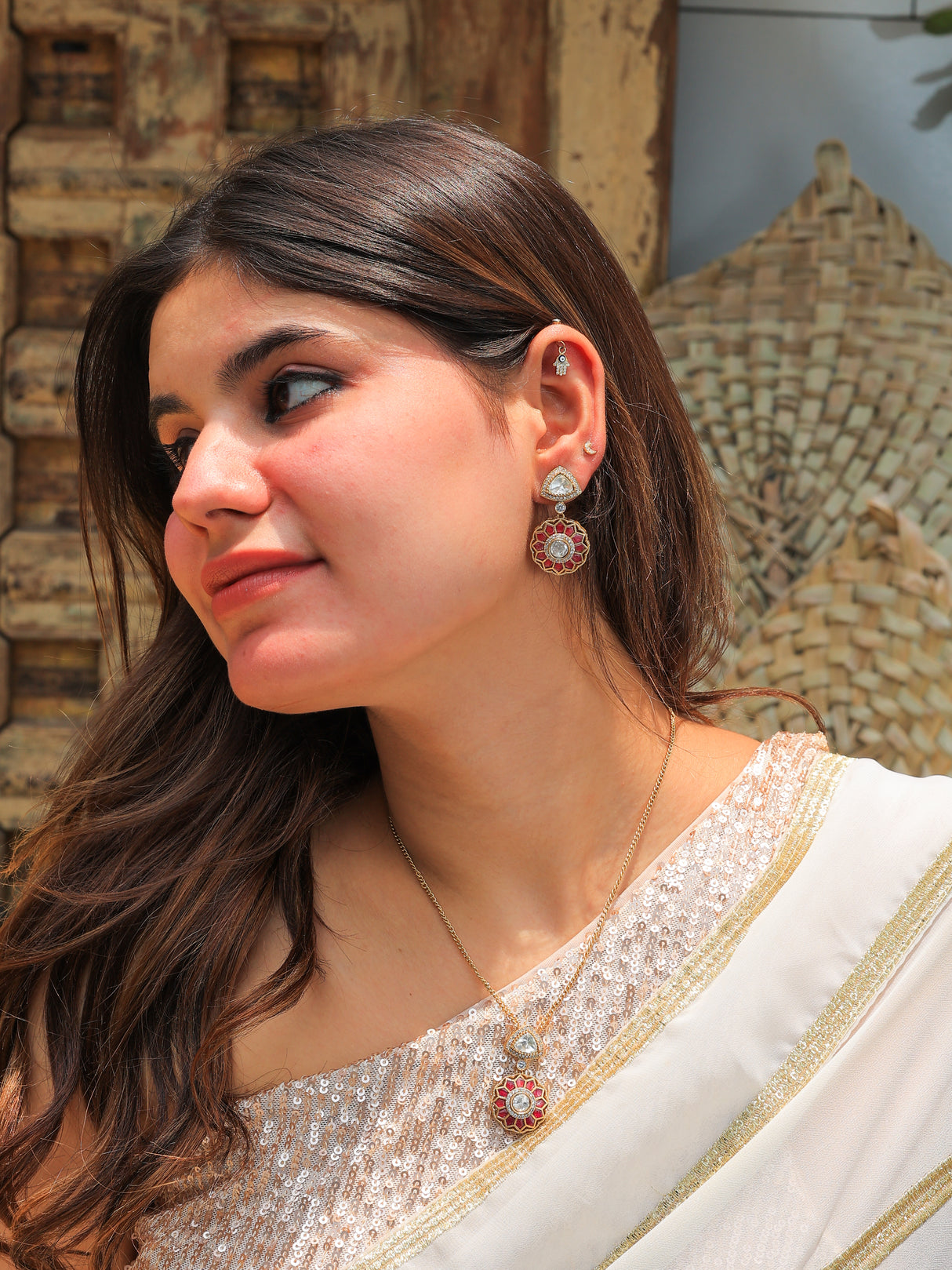 Veda Copper brass with stone necklace set