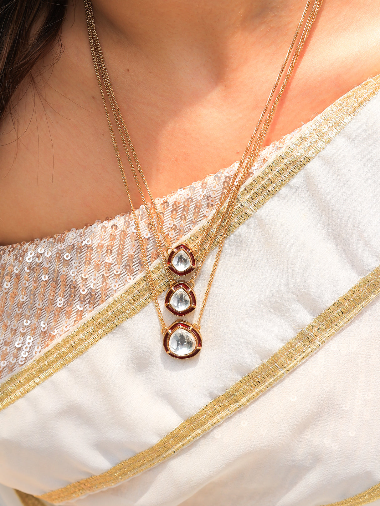 Ganak 3- layer kundan necklace set