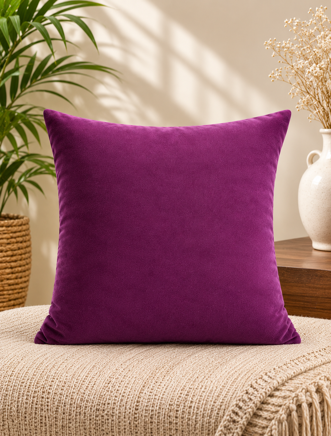 Cotton-Velvet Cushion Cover - Violet