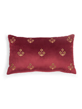Velvet Cushion Cover - Burgundy Embroidered Flower Design