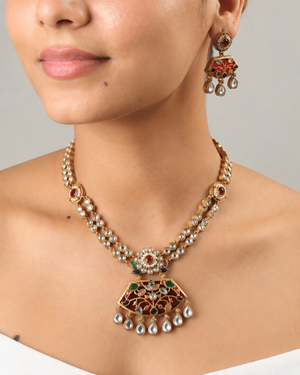 Parnian Royal Multicolour Kundan Pendant Necklace set