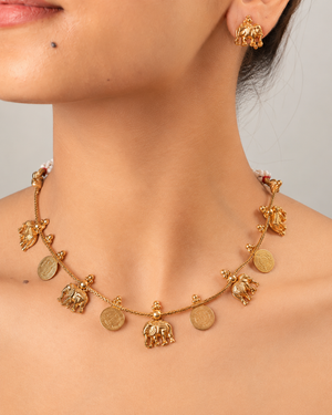 Shirin Floral Coin Charm Necklace Set