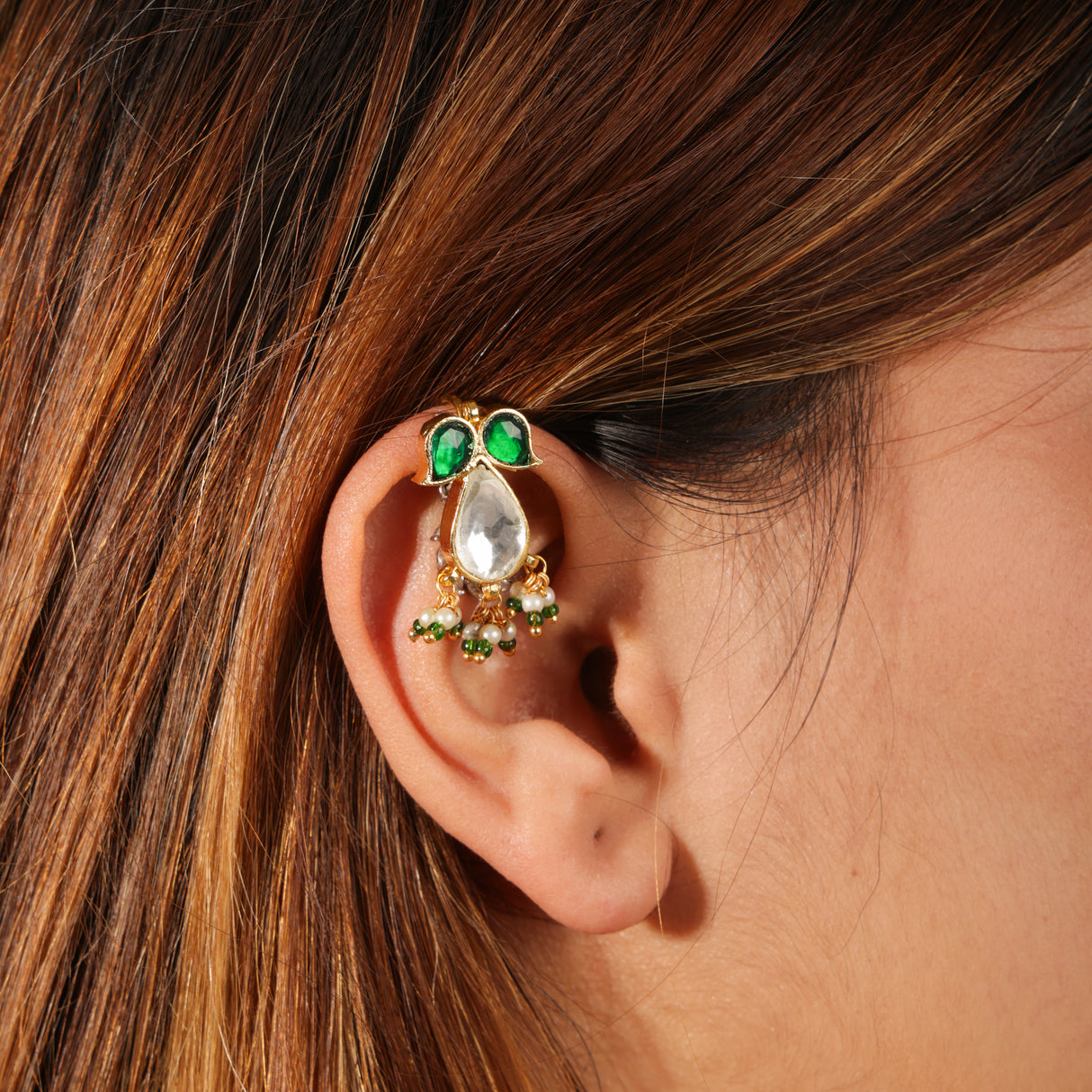 Razia Traditional Kundan Pearl Drop Ear Cuff