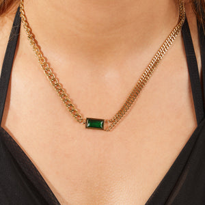 Ruqayya Green Stone Dual Chain Statement Necklace