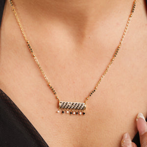 Asma Elegant Black & White Stone Dangle Bar Pendant Necklace